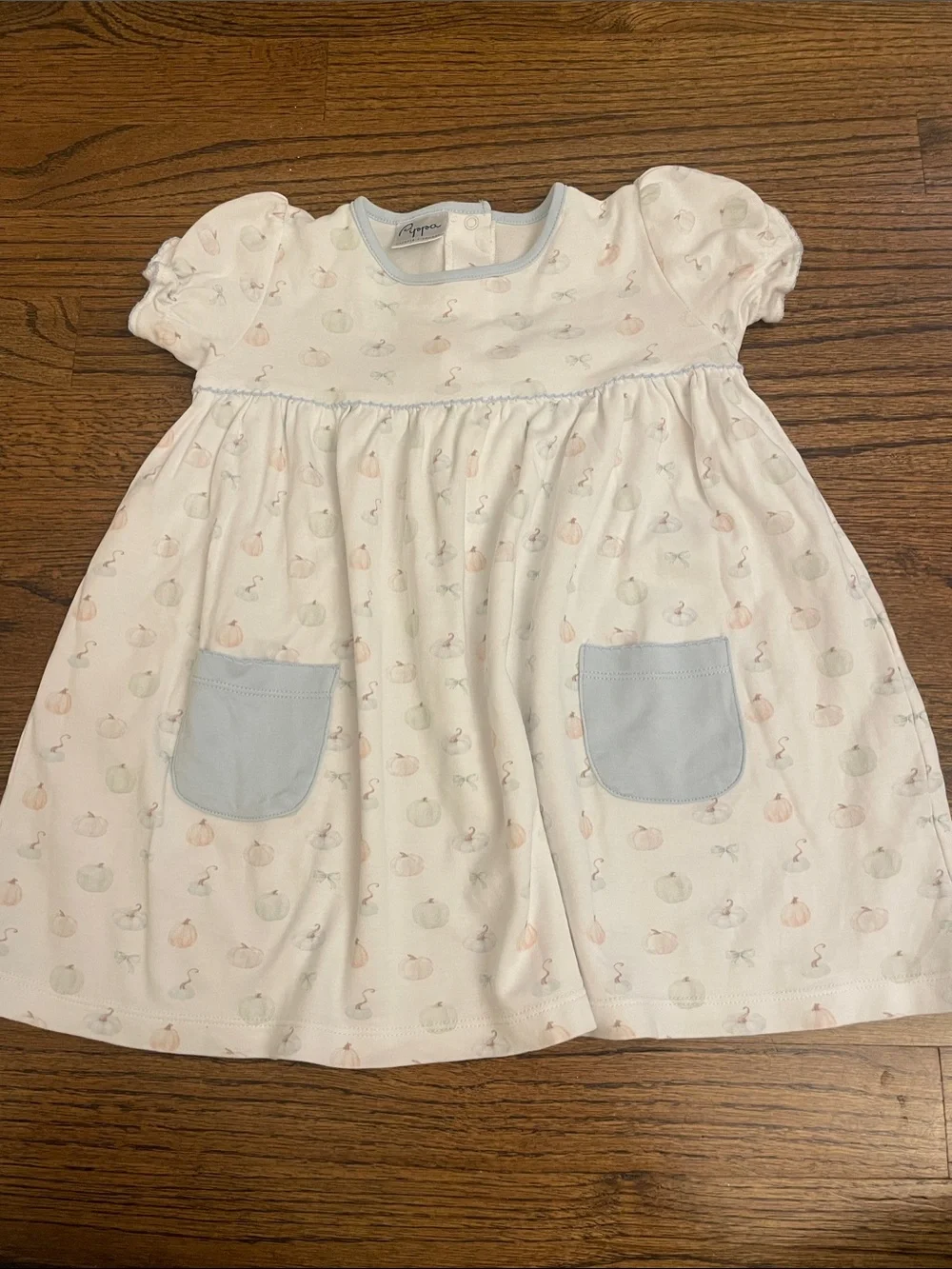 Light Pink Puff-Sleeve Pocket Dress for Kids